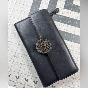 Coach Black Leather Wallet with Metal Accent